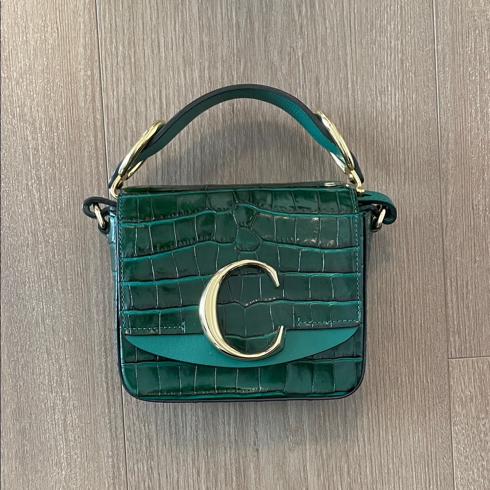 Chloe Green Crocodile-Embossed Mini Bag
